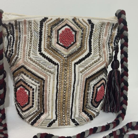 Sam Edelman Women’s Beaded Shoulder Bag – Multicolor Geometric Chic Boho - Picture 4 of 15